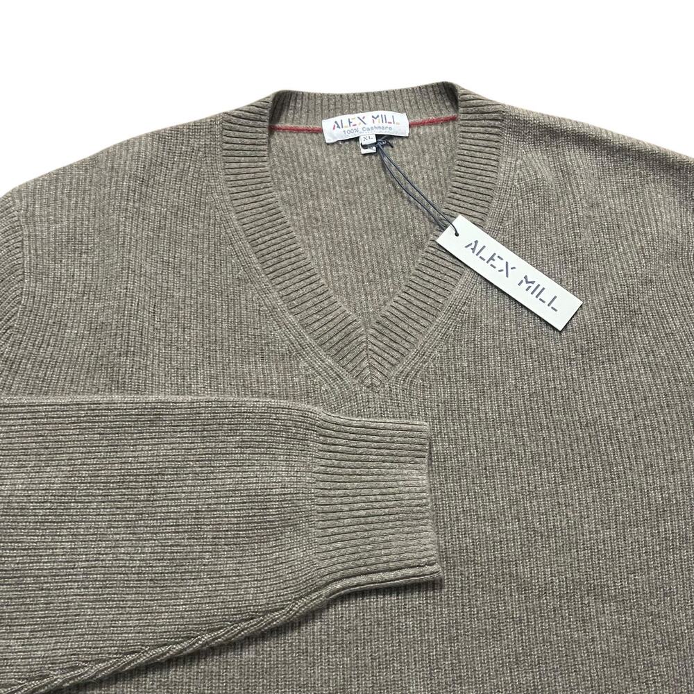 NWT Alex Mill Sweater Mens XL Heather Olive Green Cashmere Ribbed V Neck $295